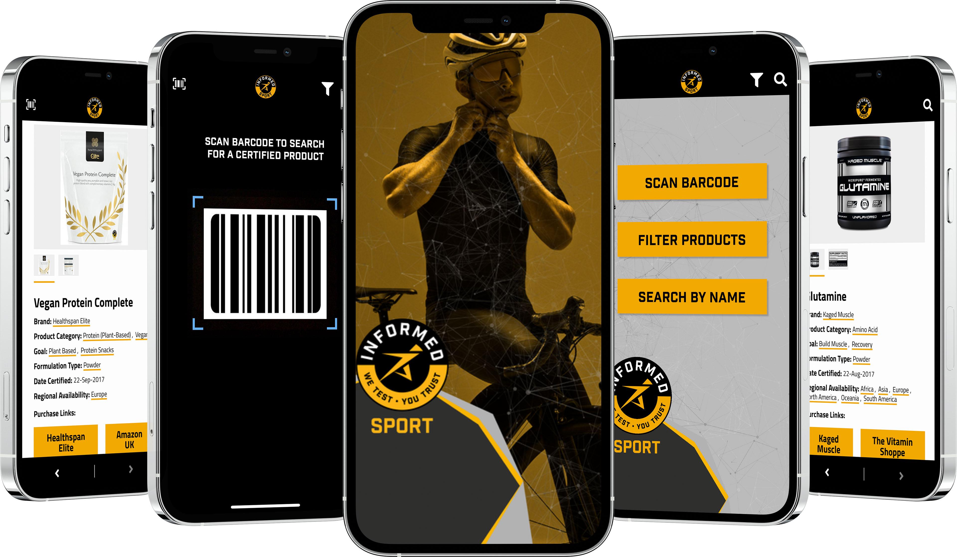 Several phones with Informed Sport app